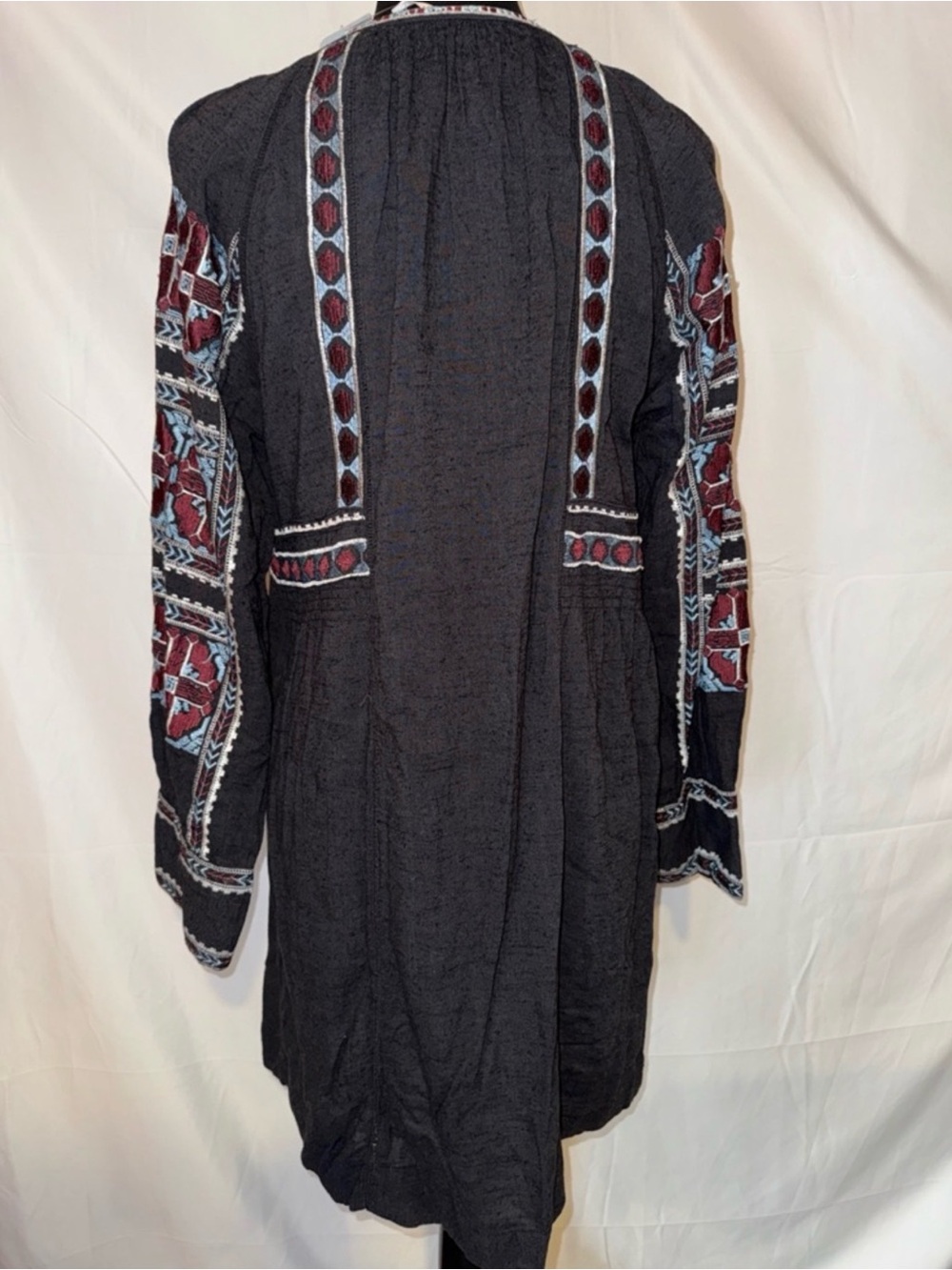 Free People All my life mini  Dress XS Black Boho Embroidery Pullover Pockets - Picture 6 of 7
